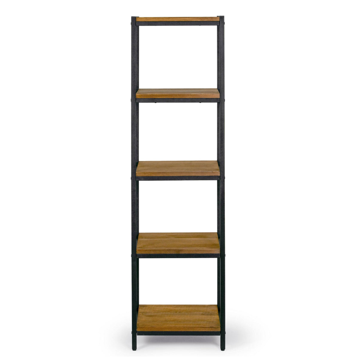 Brown Pine Wood Shelf Etagere Bookcase with Metal Frame E59414