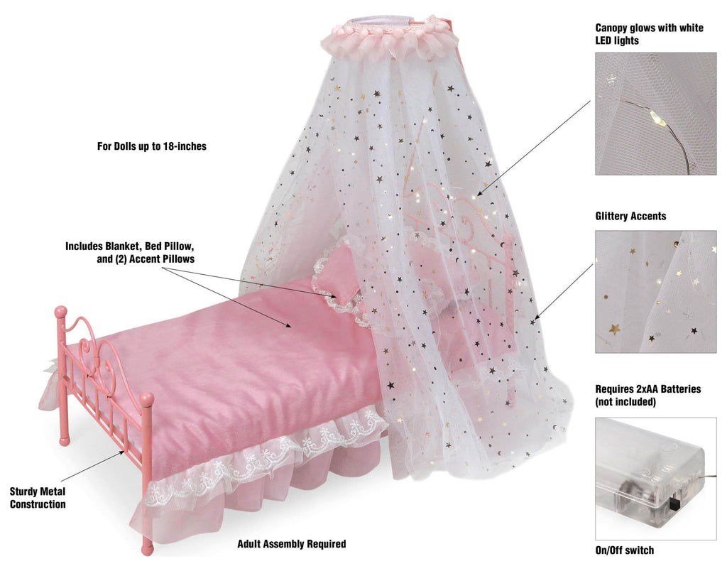 Pink Metal Doll Bed with Canopy and Bedding I198427