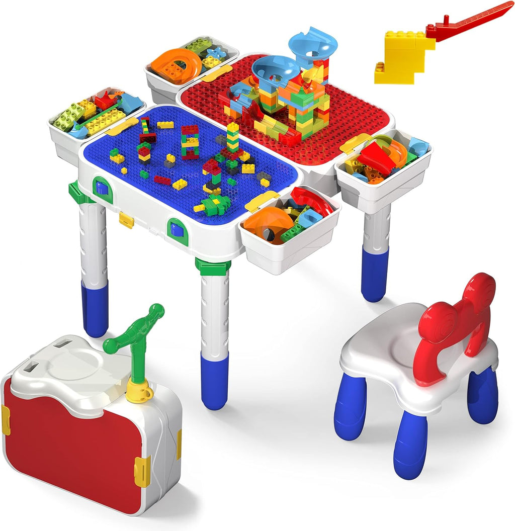 Kids Play Table & Chair Set with Storage, 331pcs Building Blocks and Marble Run Z636