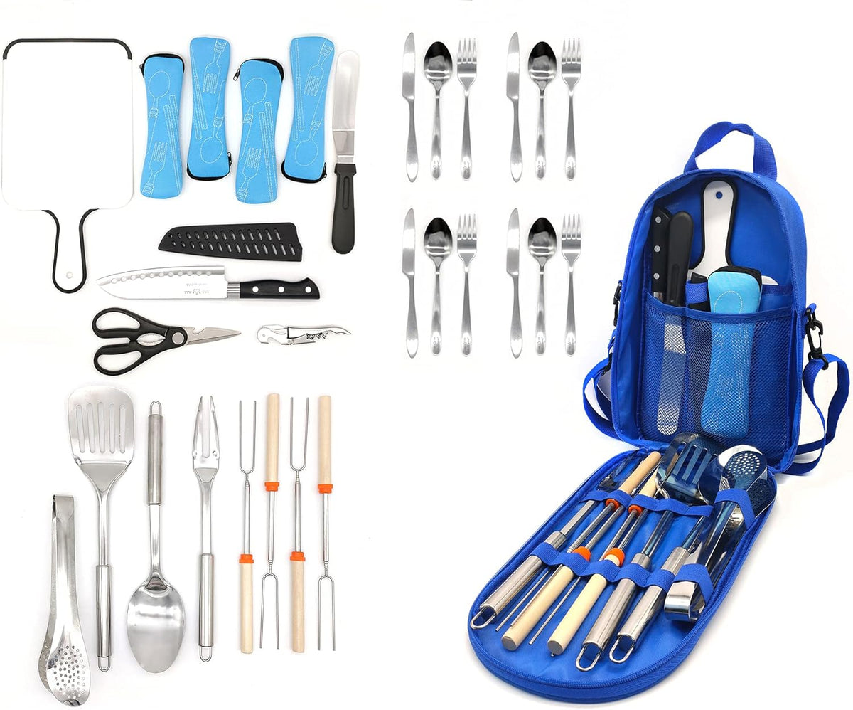 Portable Stainless Steel Camping Utensil Organizer Set 31 Pcs H237