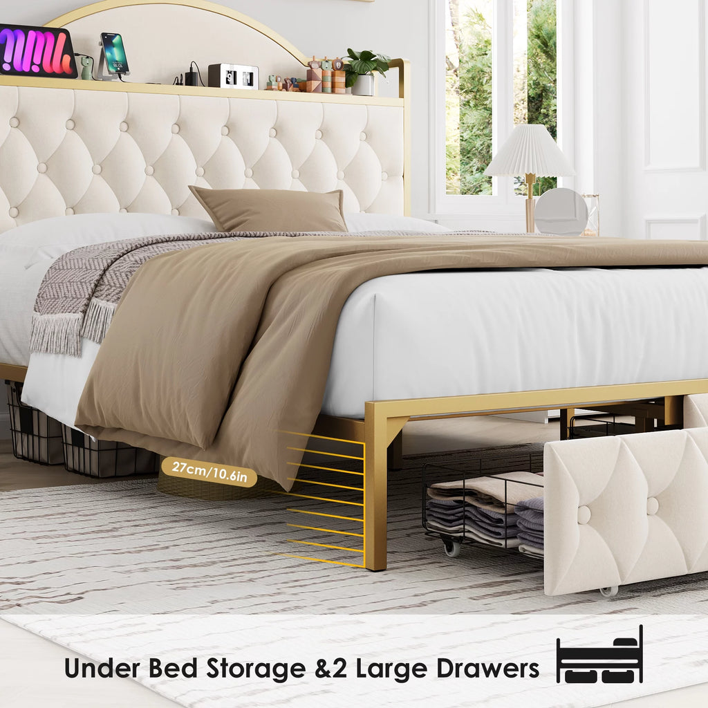 White Queen Size Storage Bed with 2 Drawers U8212