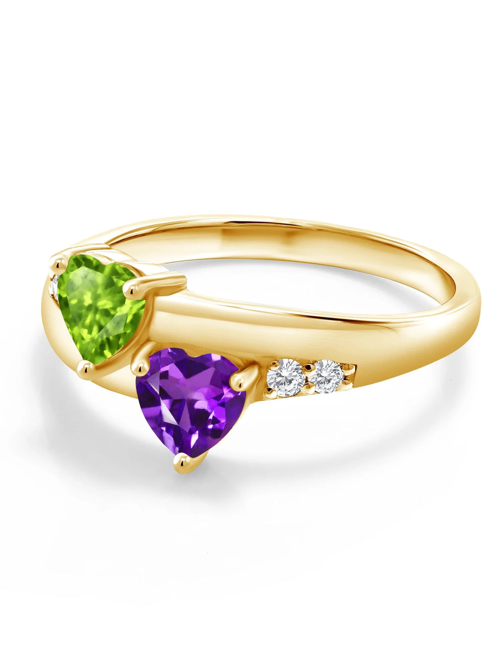 Purple Amethyst Green Peridot 18K Yellow Gold Plated Silver Ring Y3462