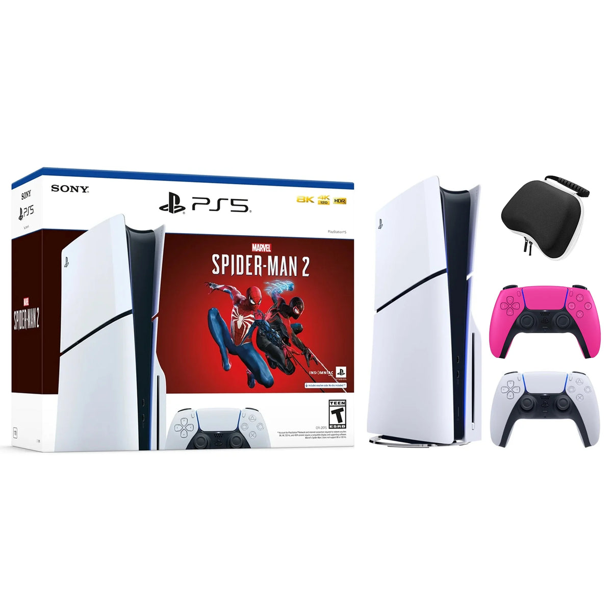 PlayStation 5 Slim Disc Edition Gaming Console with Two Controllers White and Nova Pink Dualsense B5340