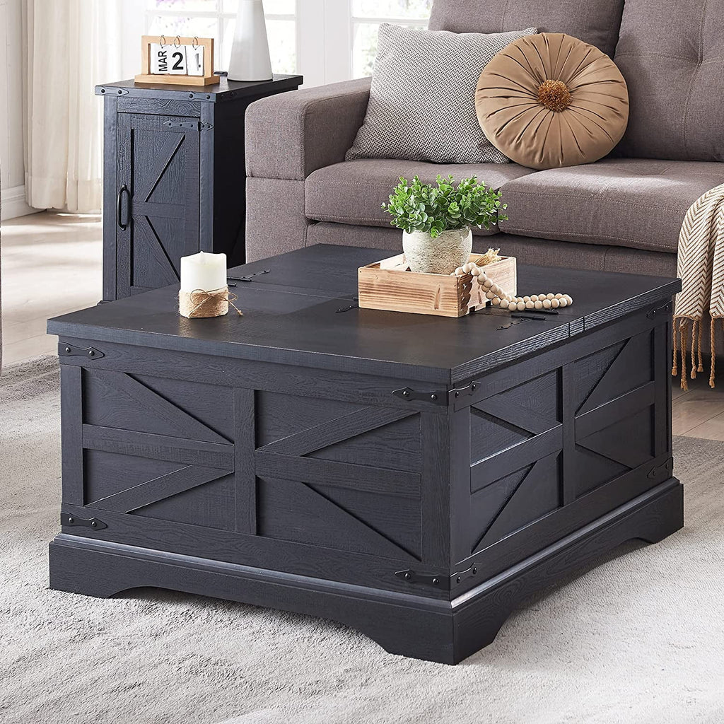 Black Square Wood Lift Top Coffee Table with Storage C3323