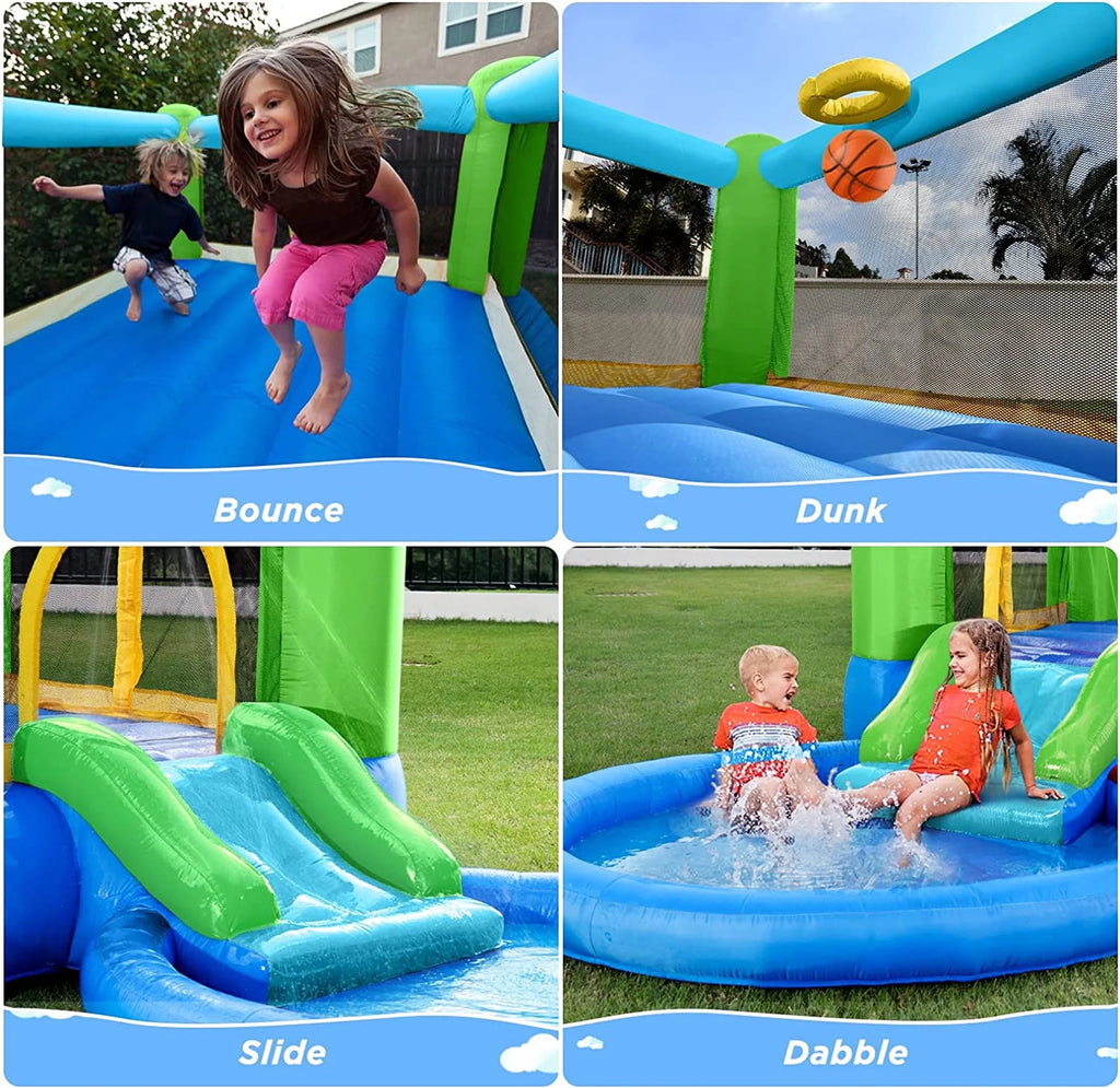 Inflatable Bounce House with Blower, Waterslide & Pool C782