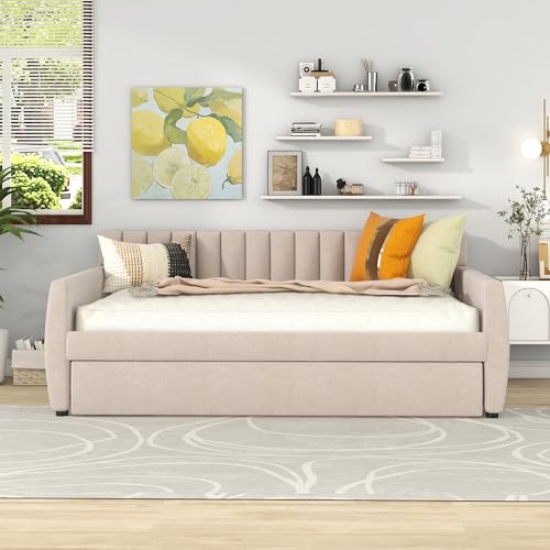 Twin Size Upholstered Daybed with Trundle L9111
