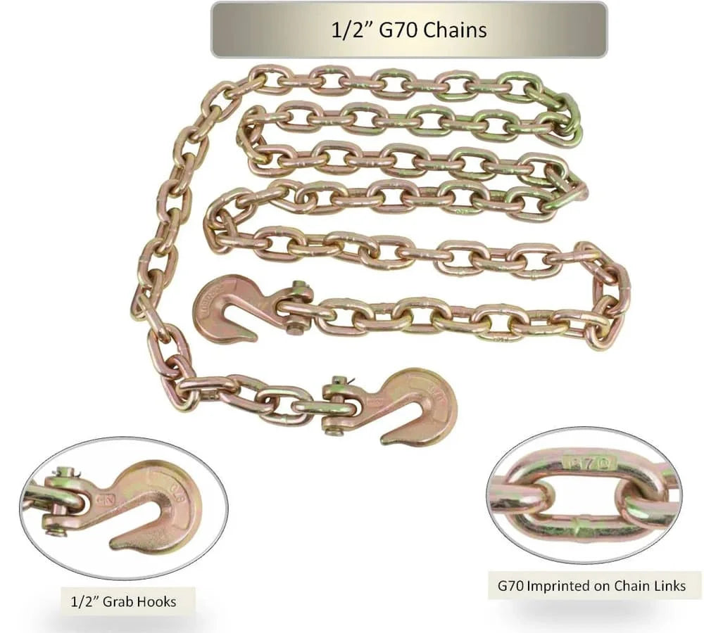 4 Pack 1/2 Inch x 20 FT Grade 70 Binder Chain with Clevis Grab Hooks R371