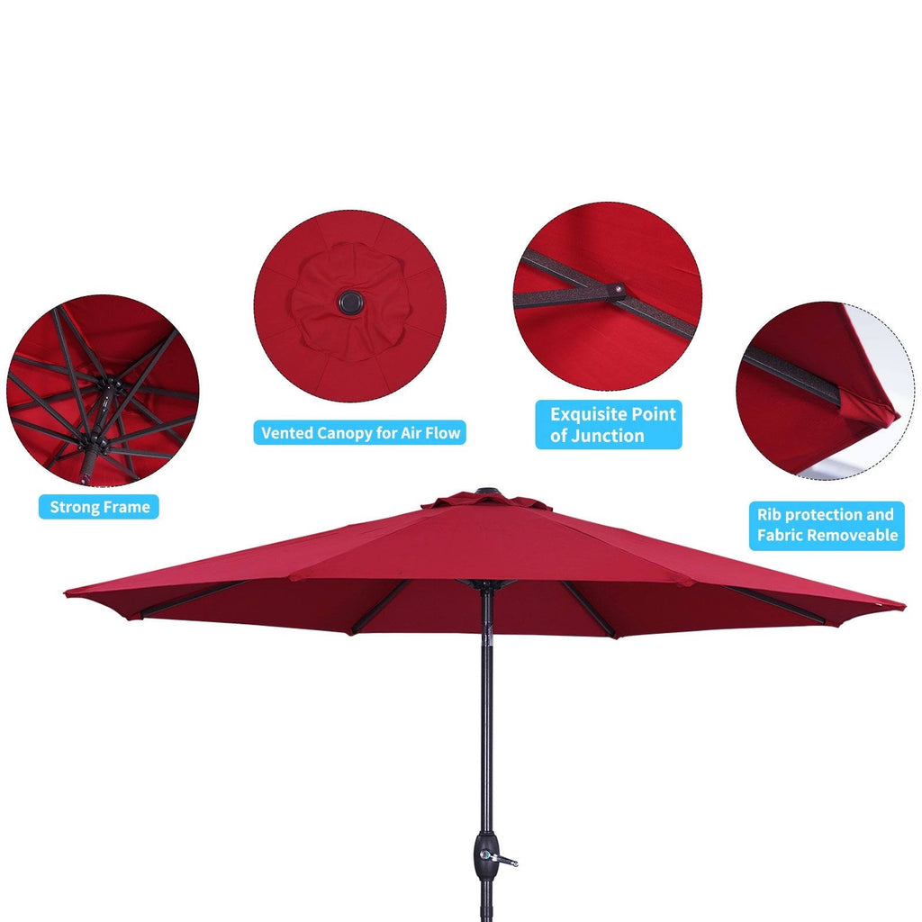 Red 9ft Waterproof Patio Umbrella with Tilt and Crank F413