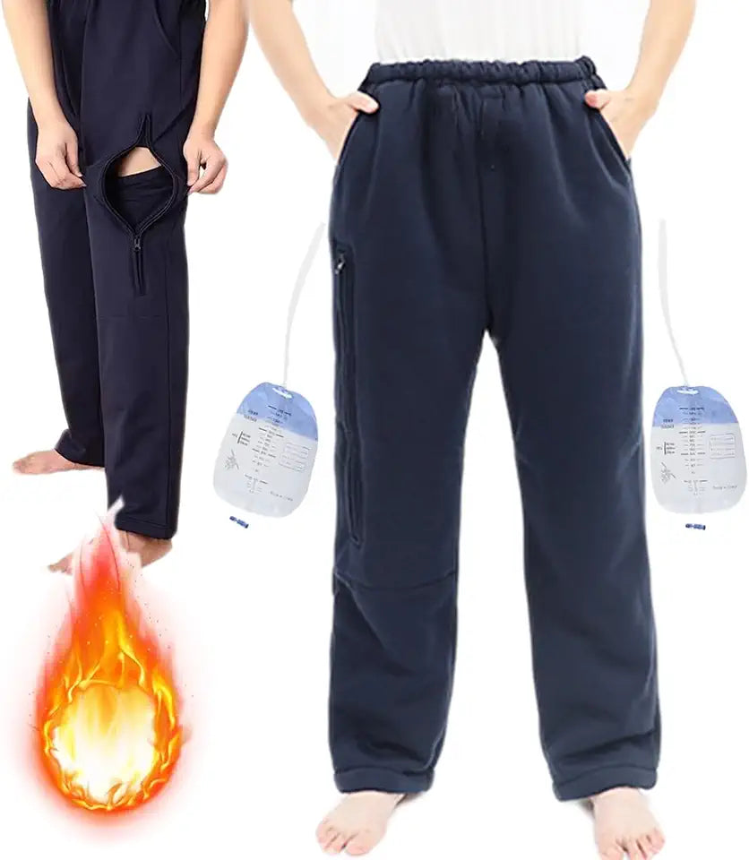 Fleece Lined Winter Urine Bag Holder Pants with Zippered Pockets H28412
