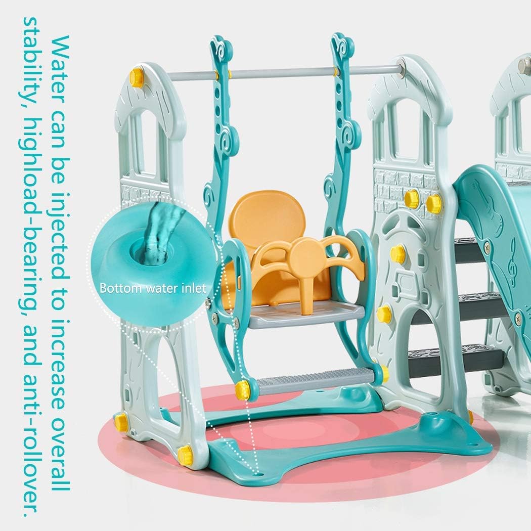 3 in 1 Toddler Slides and Swing Set with Basketball Hoop Kids Climber Playset Blue W321