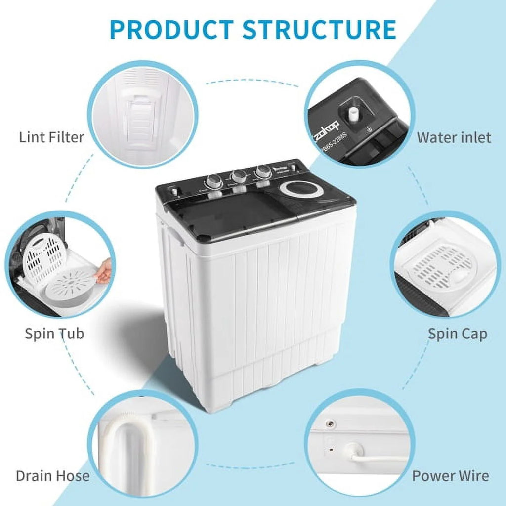 Portable Twin Tub Washing Machine 18Lbs Washer 8Lbs Spinner M677