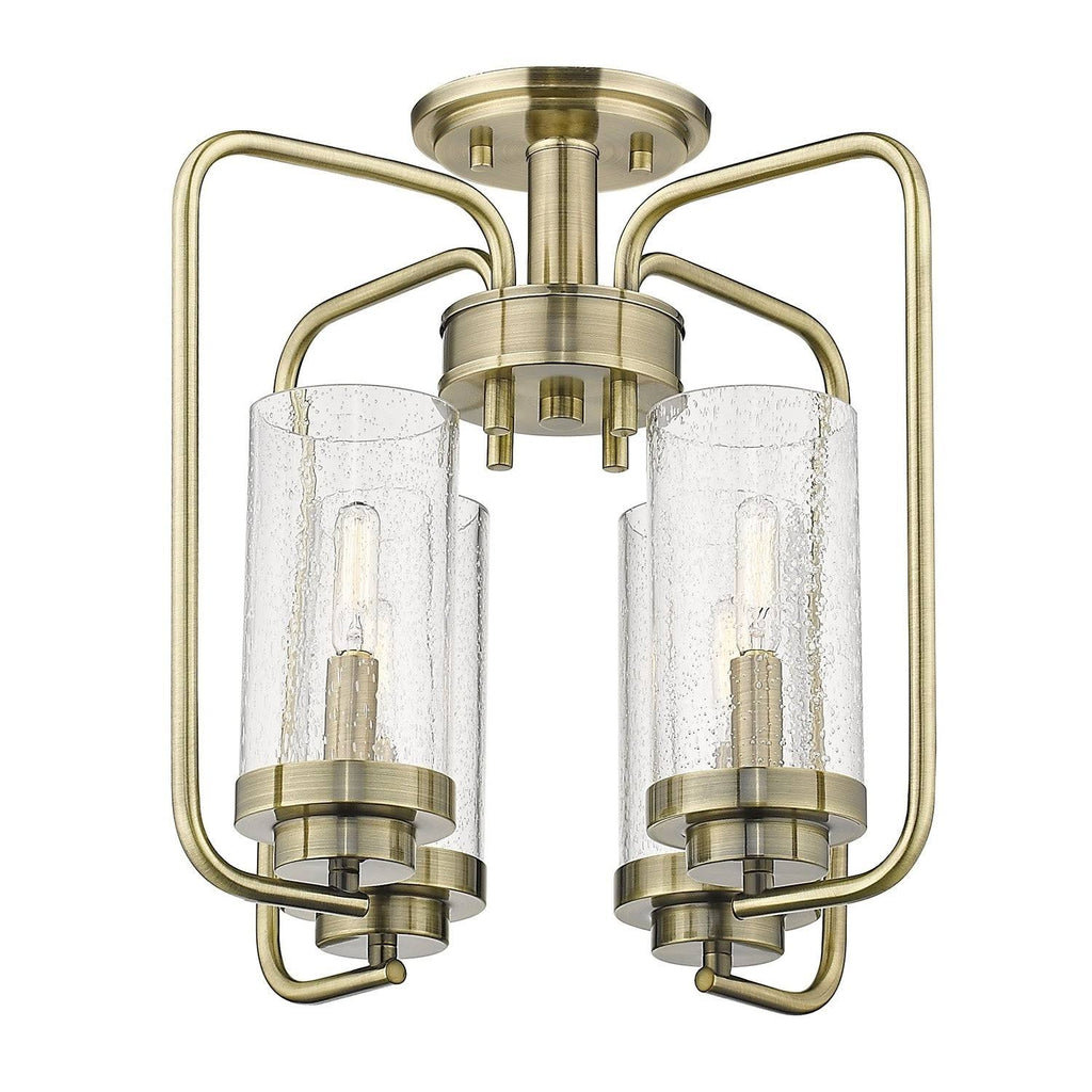 Aged Brass Semi-Flush Fixture with Seeded Glass N34305