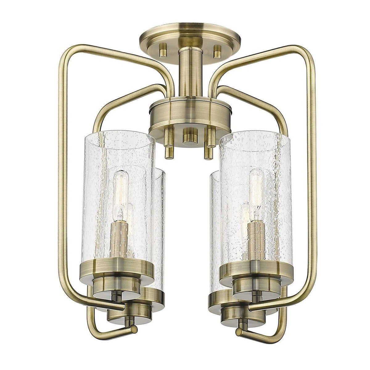 Aged Brass Semi-Flush Fixture with Seeded Glass N34305