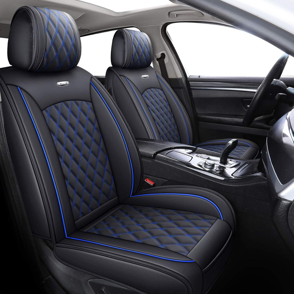 Black-White Waterproof Leather Car Front Seat Covers (2 PCS Front) D443170