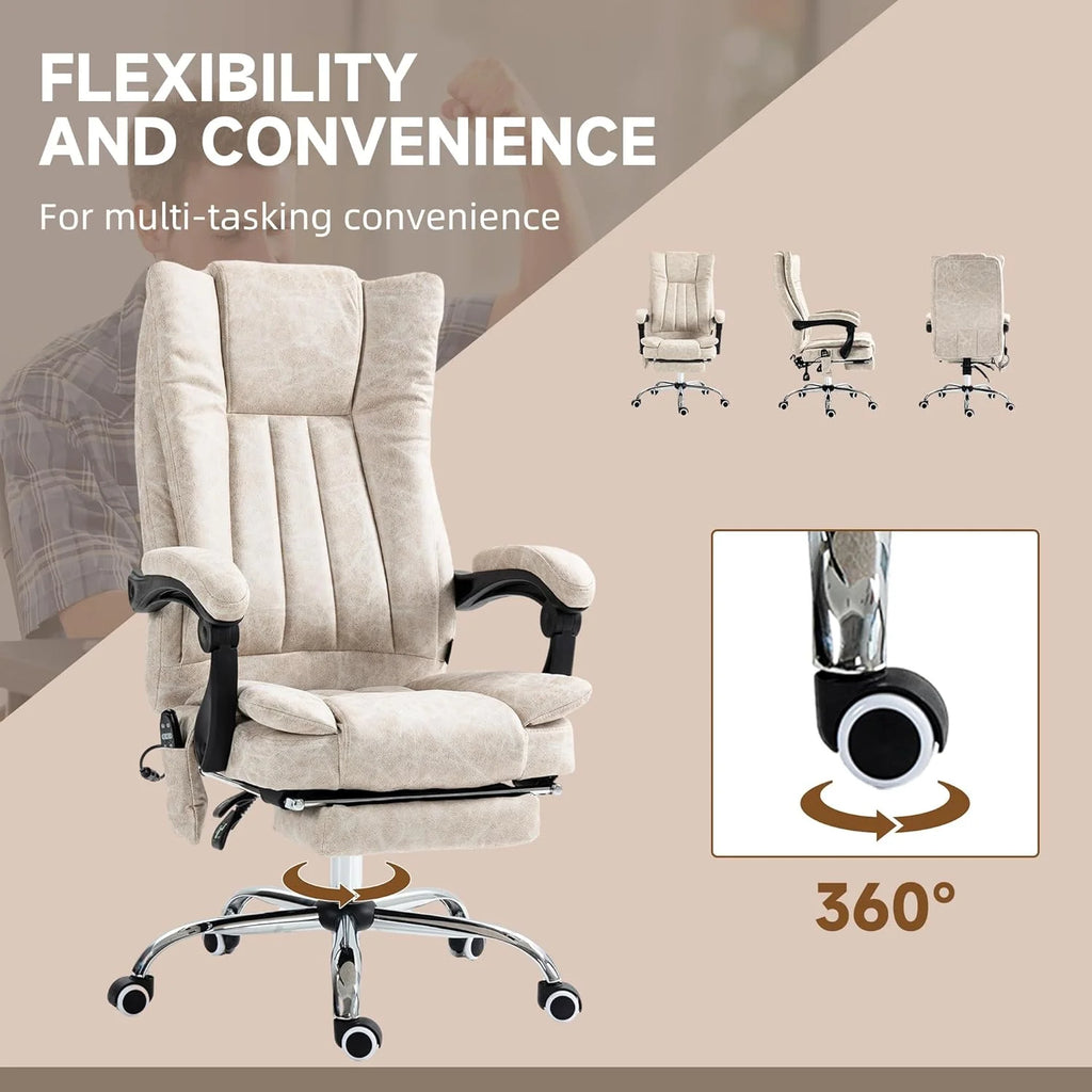 Cream White Microfiber High Back Office Chair with Massage and Footrest Q272