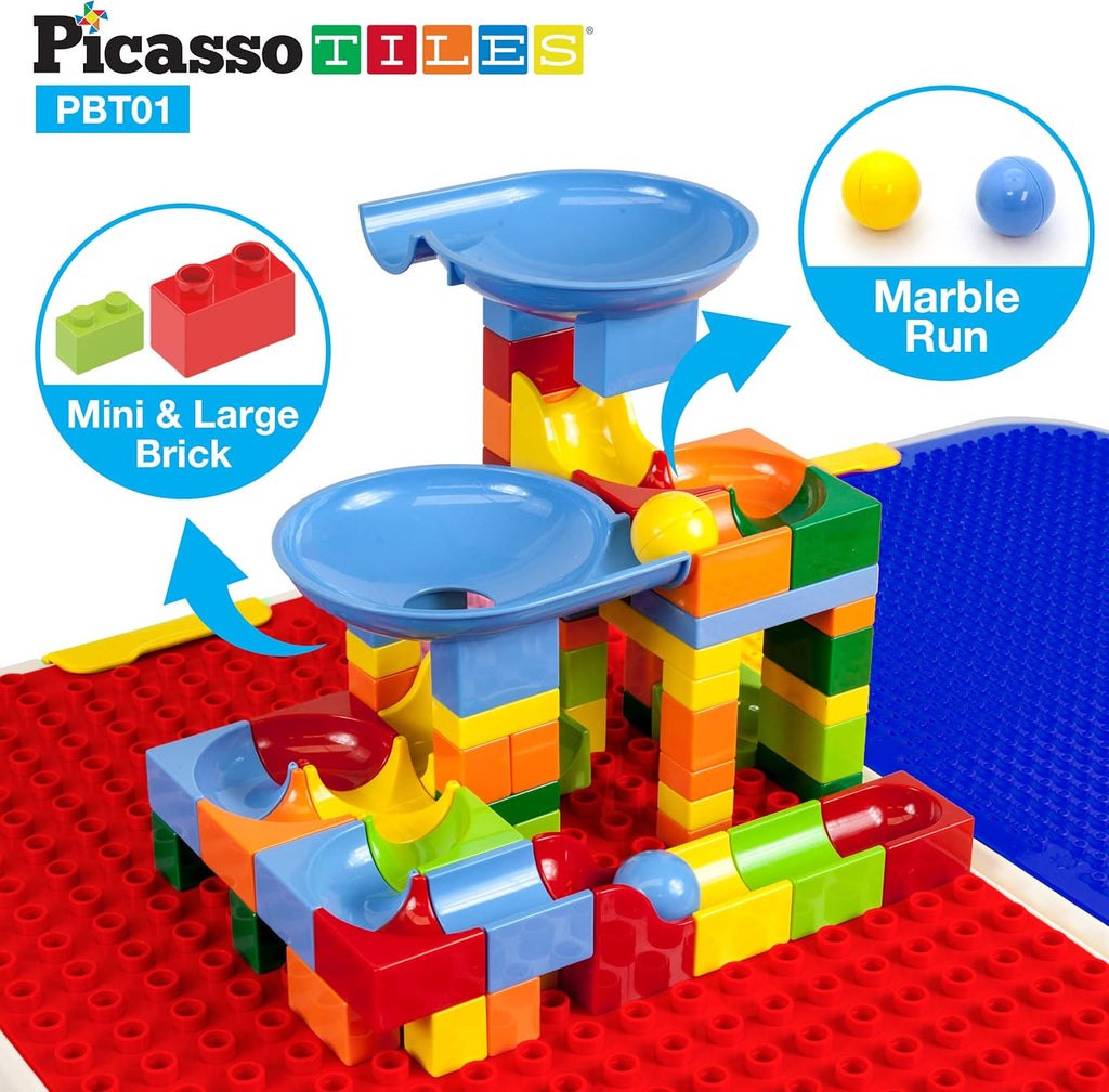 Kids Play Table & Chair Set with Storage, 331pcs Building Blocks and Marble Run Z636