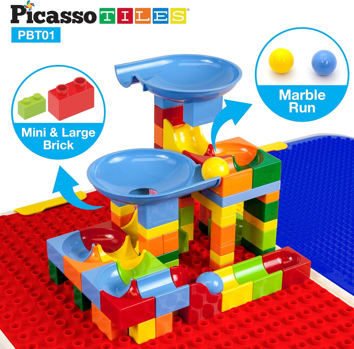 Kids Play Table & Chair Set with Storage, 331pcs Building Blocks and Marble Run Z636