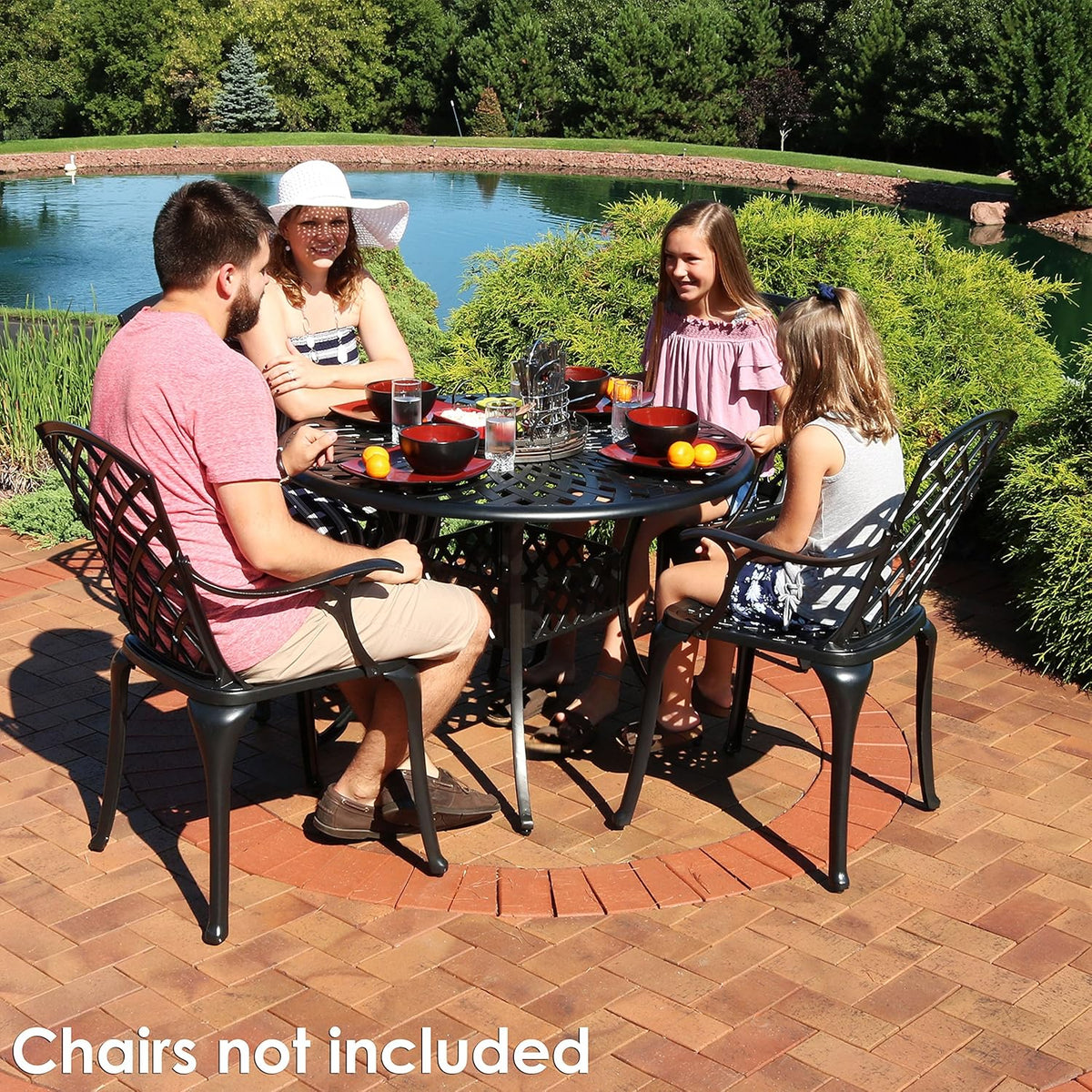 Round Cast Aluminum Patio Dining Table with Umbrella Hole O141592