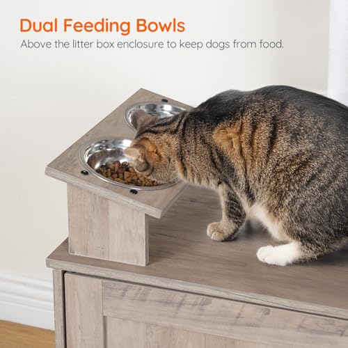 Greige 63.4" Tall Cat Tree with Dual Litter Box Enclosure Q225