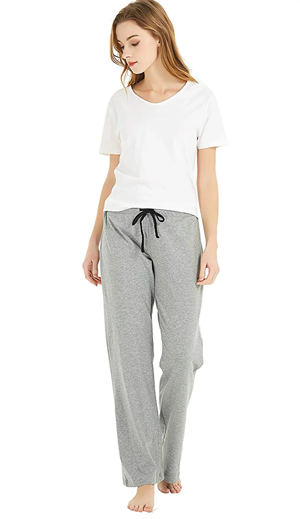 2 Pack Pajama Pants, Soft Lightweight Sleep Pj Bottoms, Black/Light Grey Mel, L R4880