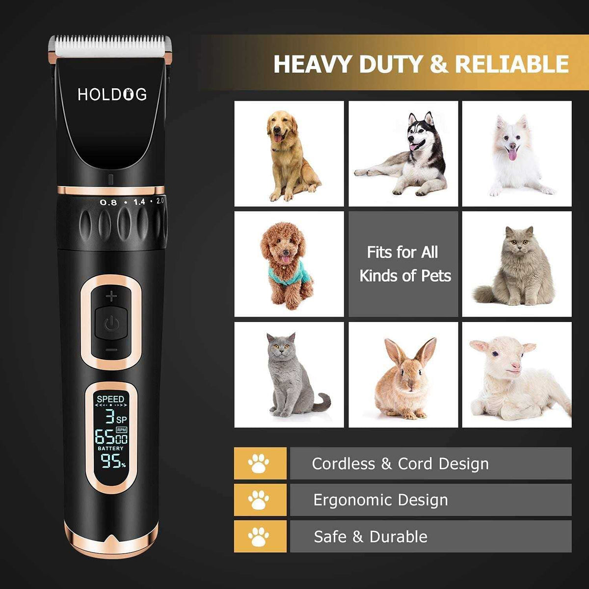 Heavy Duty Dog Grooming Clipper 3-Speed Rechargeable Cordless Pet Grooming Tools X221