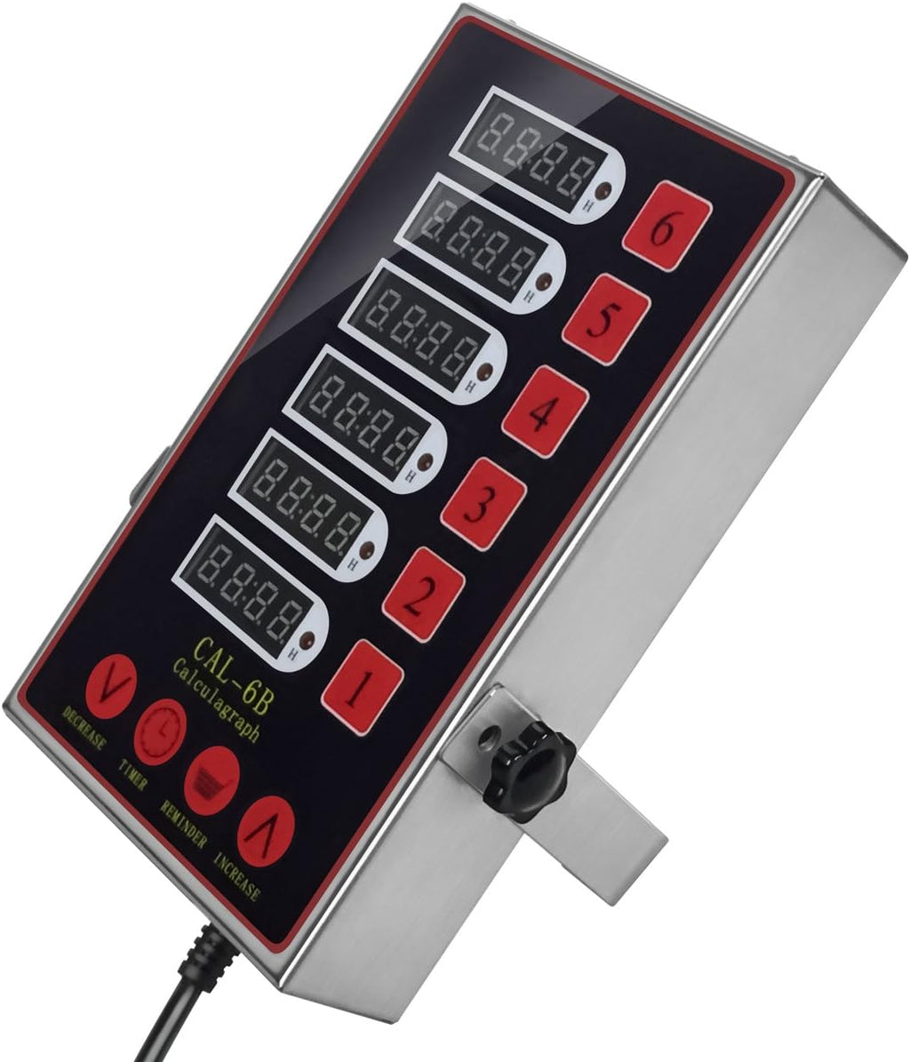6 Channels Timer Cooking Timers Loud Alarm Clear LED Display Stainless Steel Calculagraph J743