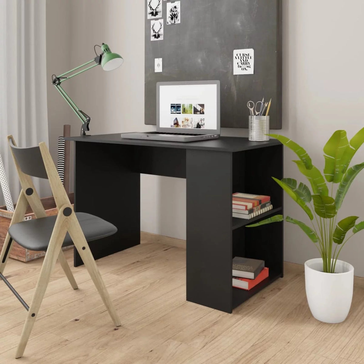 Black Computer Desk with Storage Shelves R463466