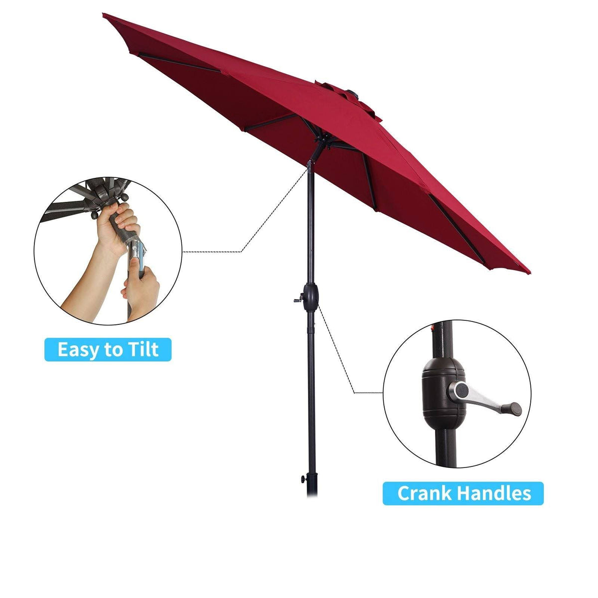 Red 9ft Waterproof Patio Umbrella with Tilt and Crank F413