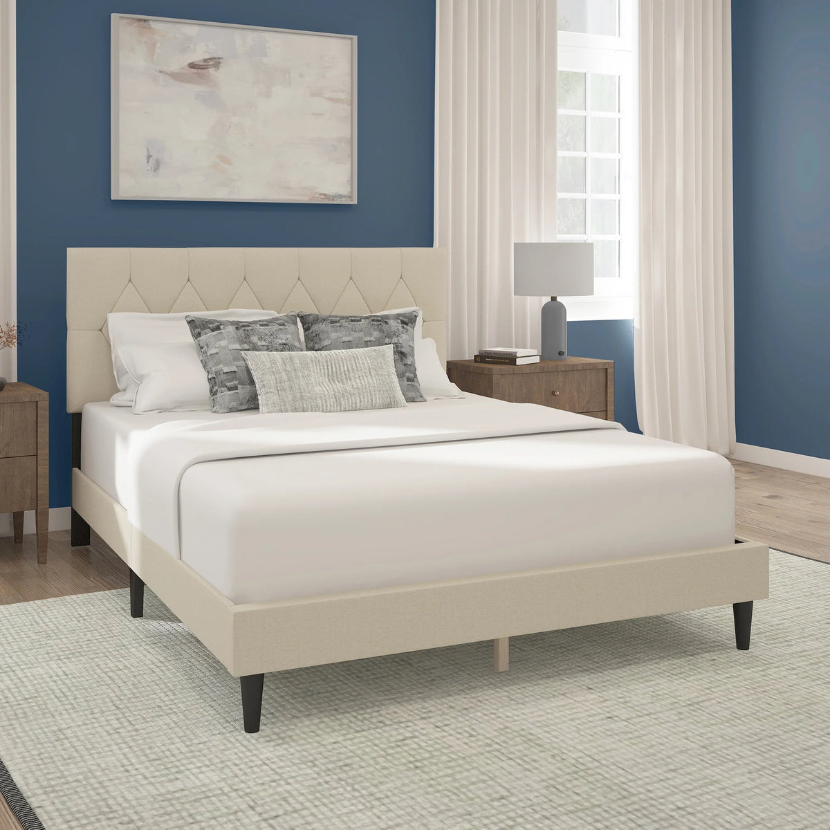 Gray Diamond Tufted Upholstered Queen Platform Bed E525164