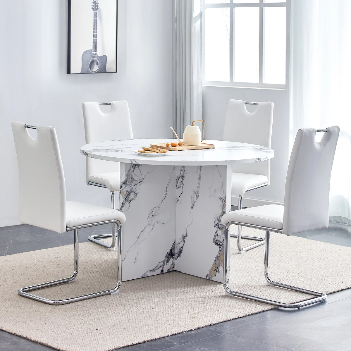 5 Piece 47 Inch Round MDF Dining Table Set K1633