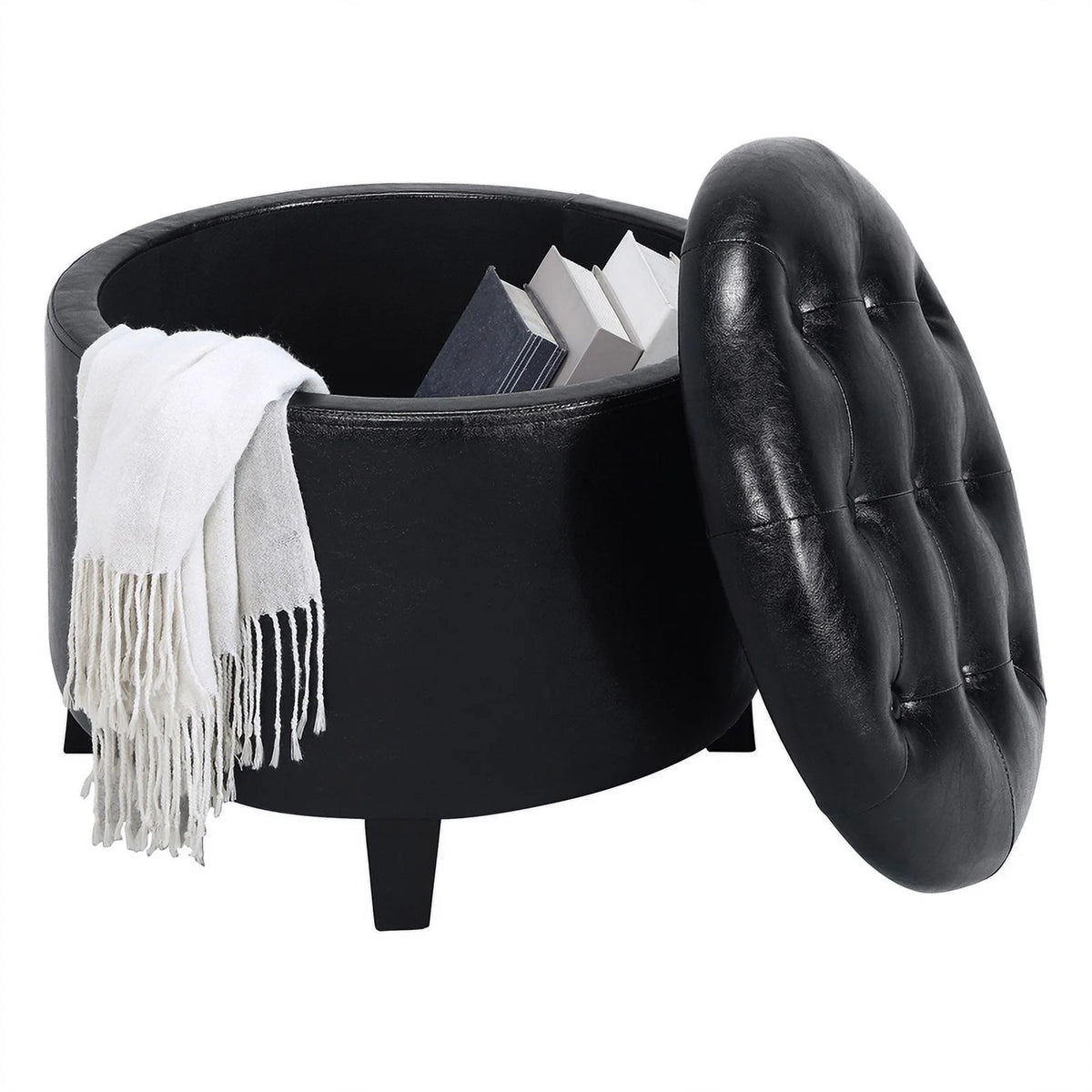 Black Round Storage Ottoman H2309