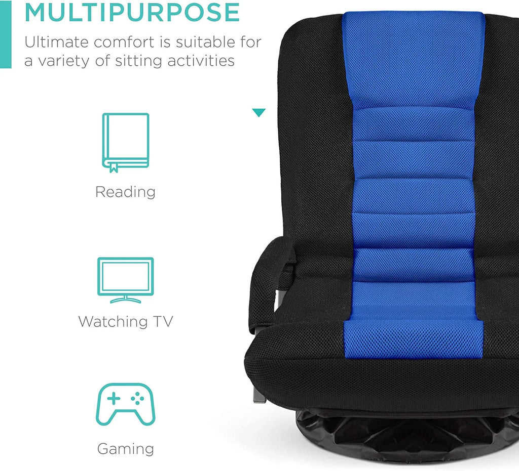 Swivel Gaming Chair with Lumbar Support, Armrest Handles, Adjustable Foldable Backrest - Black/Blue C317095