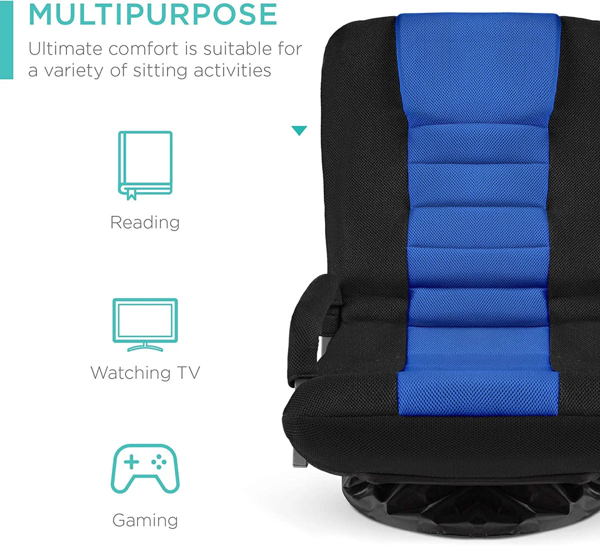 Swivel Gaming Chair with Lumbar Support, Armrest Handles, Adjustable Foldable Backrest - Black/Blue C317095