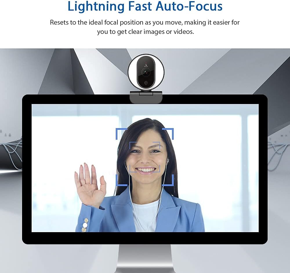 1080P Webcam with Ring Light, Privacy Cover and Dual Microphone I336