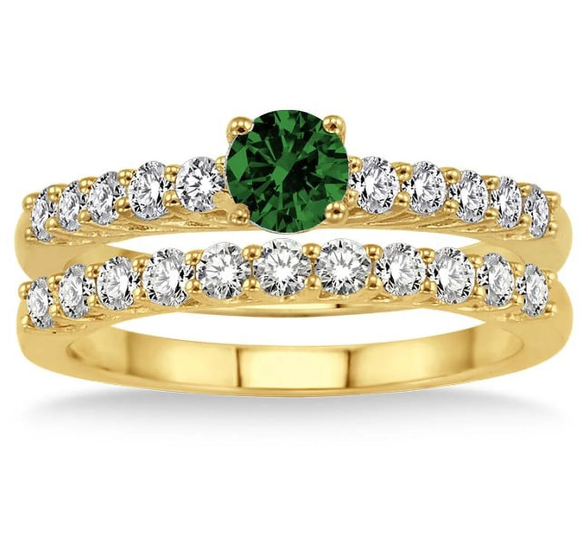 1.5 Carat Emerald & Diamond Bridal Set on 10k Yellow Gold Q271