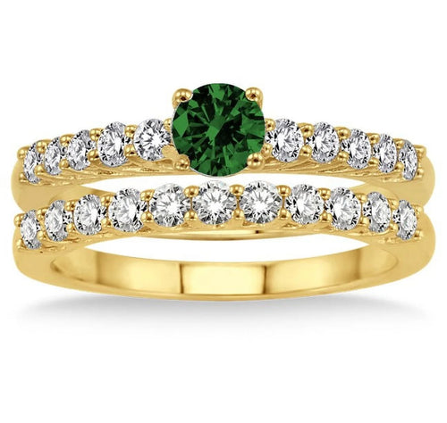 1.5 Carat Emerald & Diamond Bridal Set on 10k Yellow Gold Q271