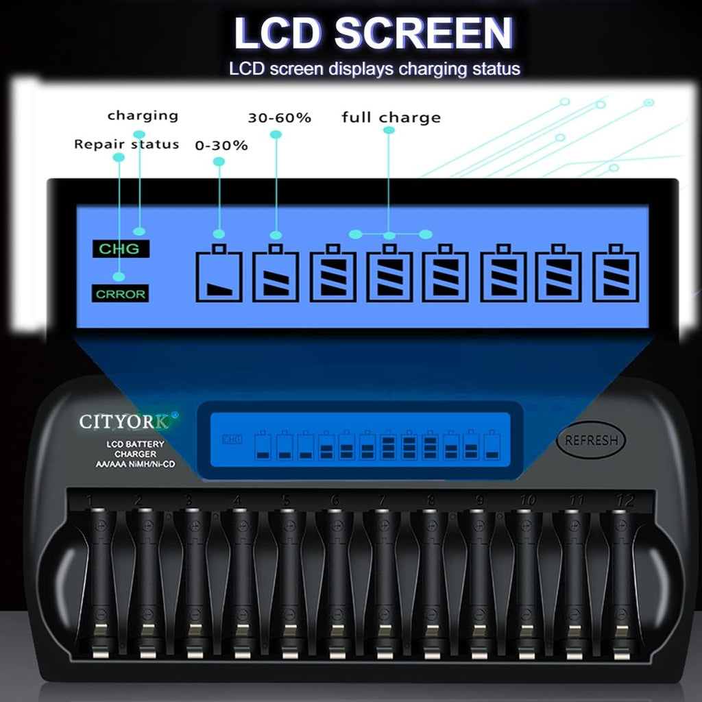 12 Slot LCD Smart Rechargeable Battery Charger for AA AAA NiMH NiCD L52452
