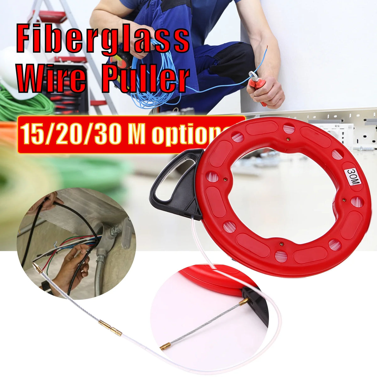 Fiberglass Fish Tape Reel Puller with Impact Case E864249