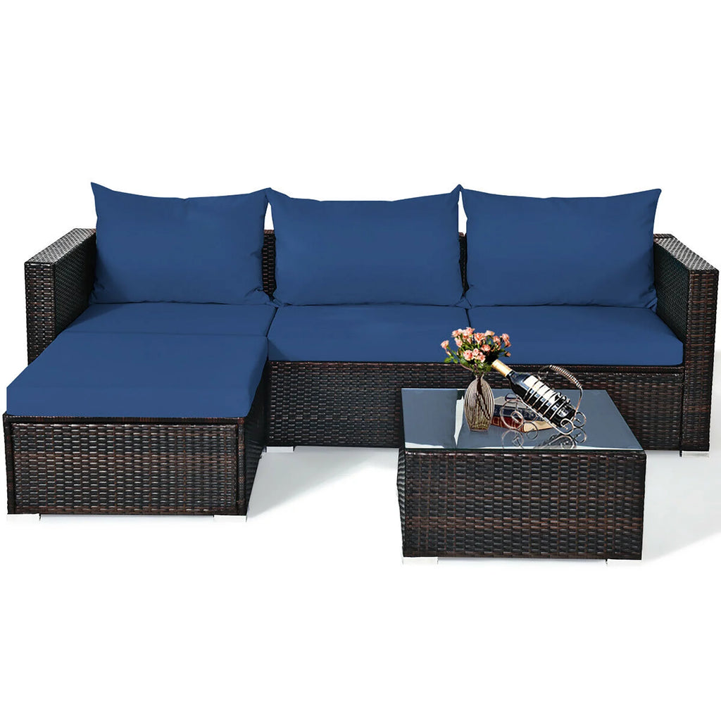 5 Pcs Patio Rattan Furniture Set with Coffee Table R914889