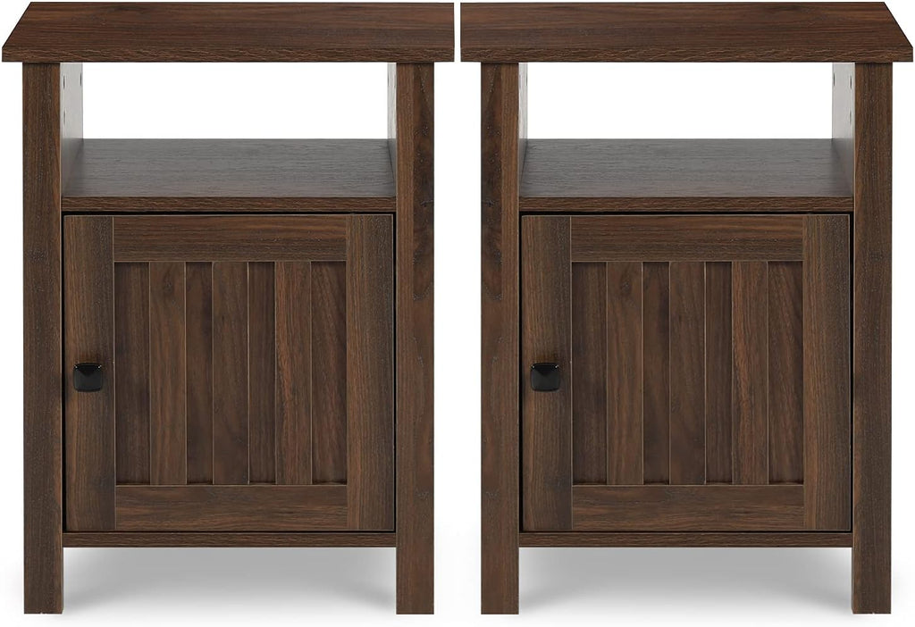 Set of 2 Wood Nightstand with Cabinet & Open Shelf N324310