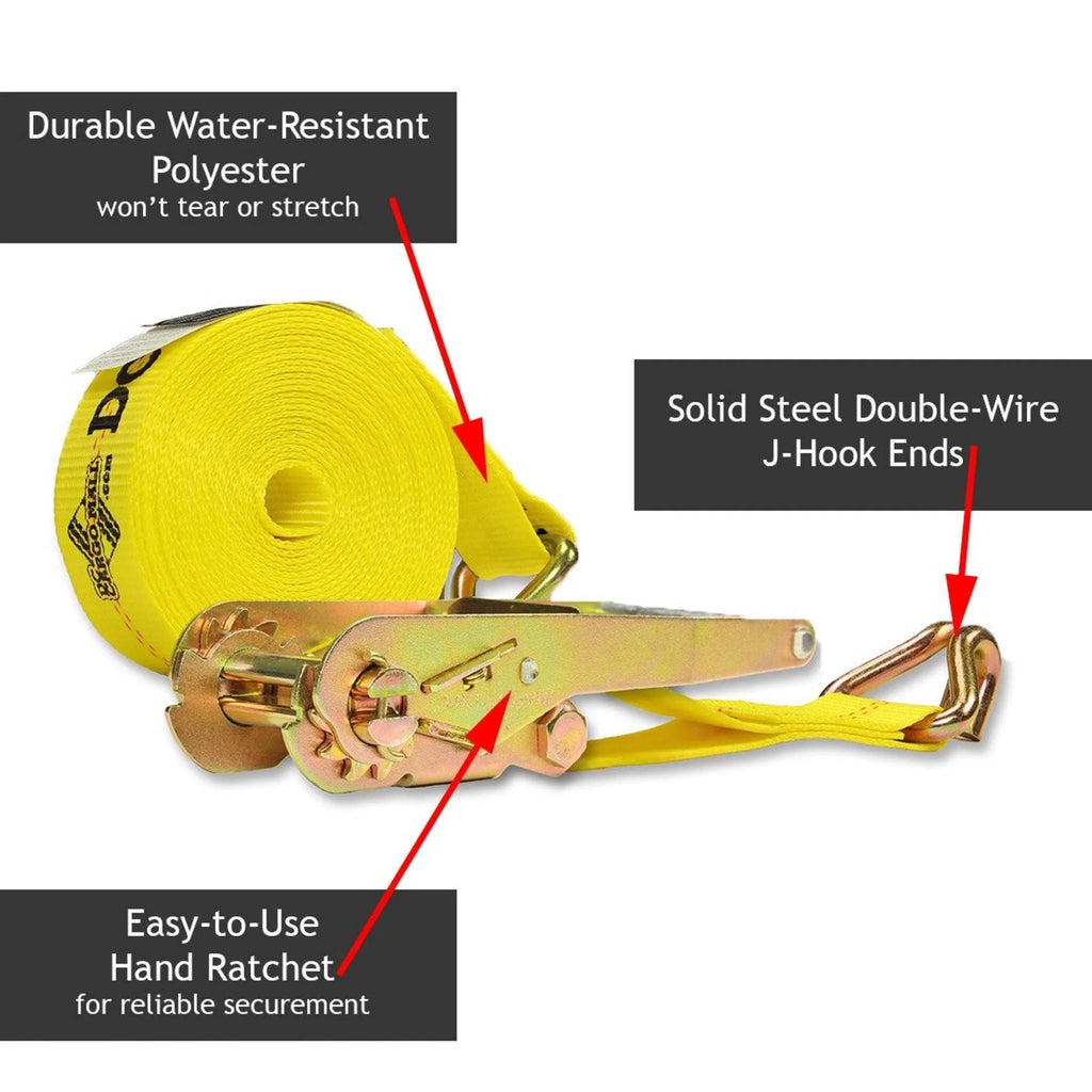 2 Heavy Duty Ratchet Straps with J Hooks, 2" x 27' Tie-Down Cargo Truck Straps N827647