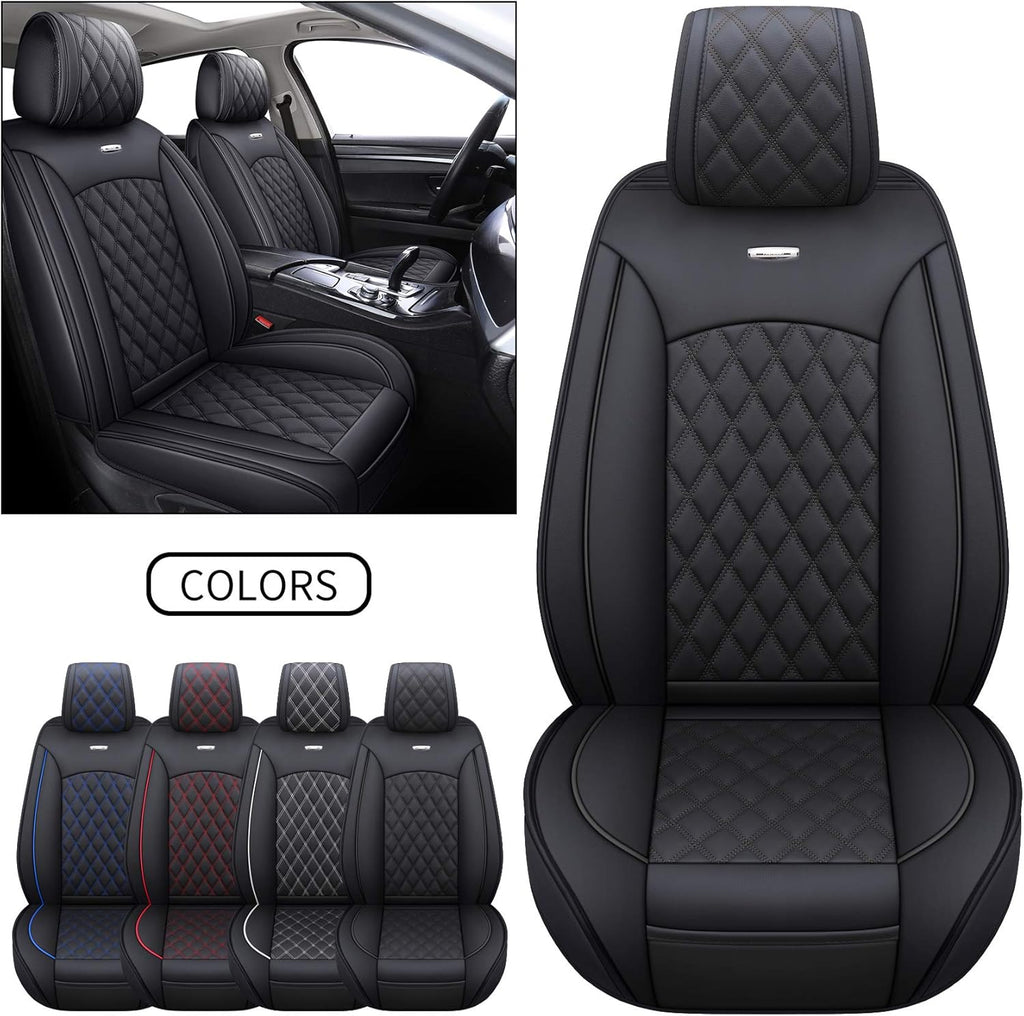 Black-White Waterproof Leather Car Front Seat Covers (2 PCS Front) D443170