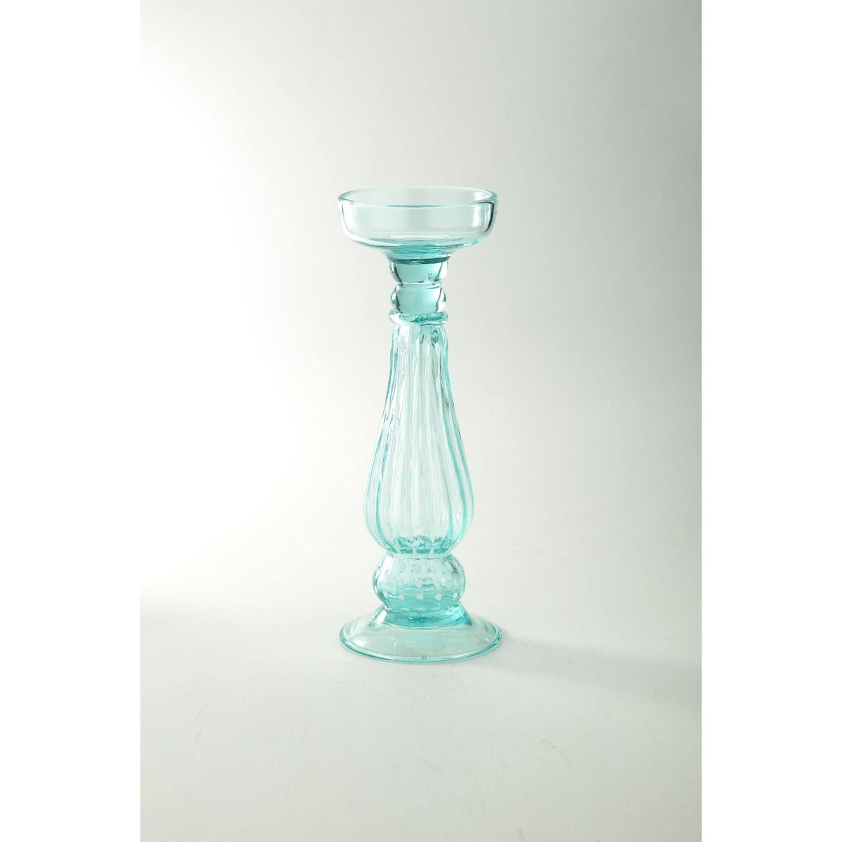 Clear and Blue Glass Pillar Candle Holder V835
