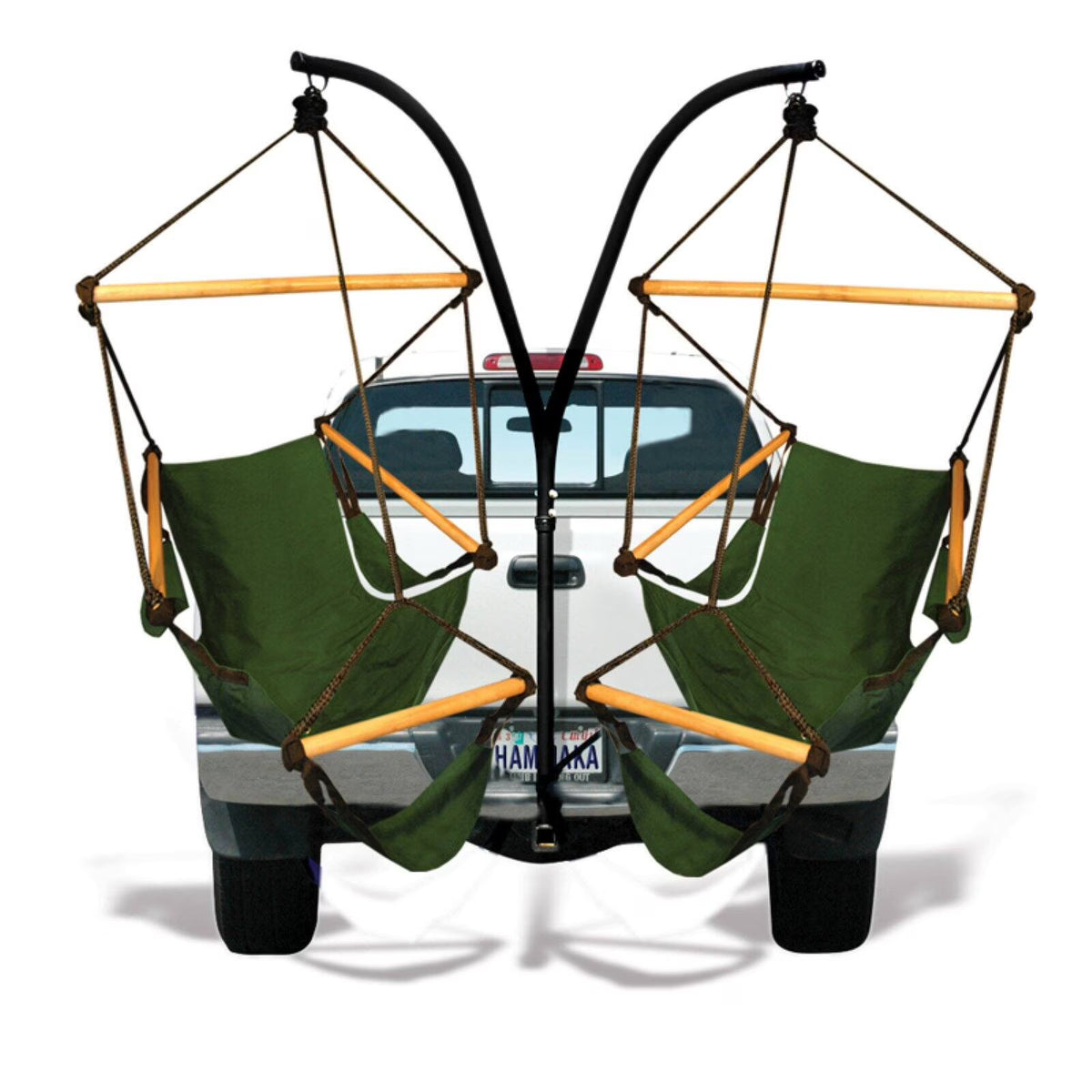 Hunter Green Hammock Trailer Hitch Stand with Wood Dowels Chair Combo M471