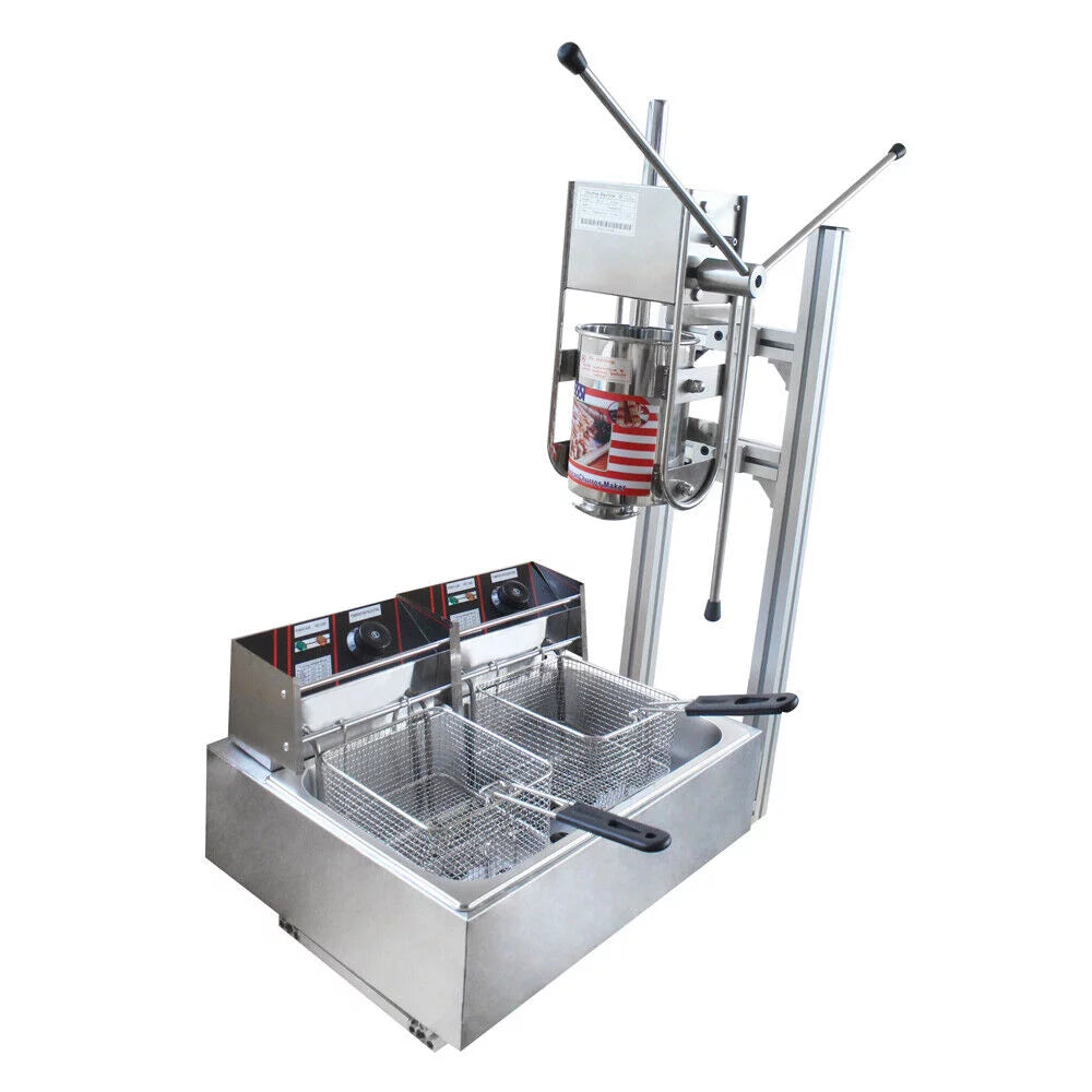 Manual Stainless Steel Vertical Sausage Stuffer with Fryer 2 in 1 Sausage Maker Spanish Churro Maker 12L Fryer C971