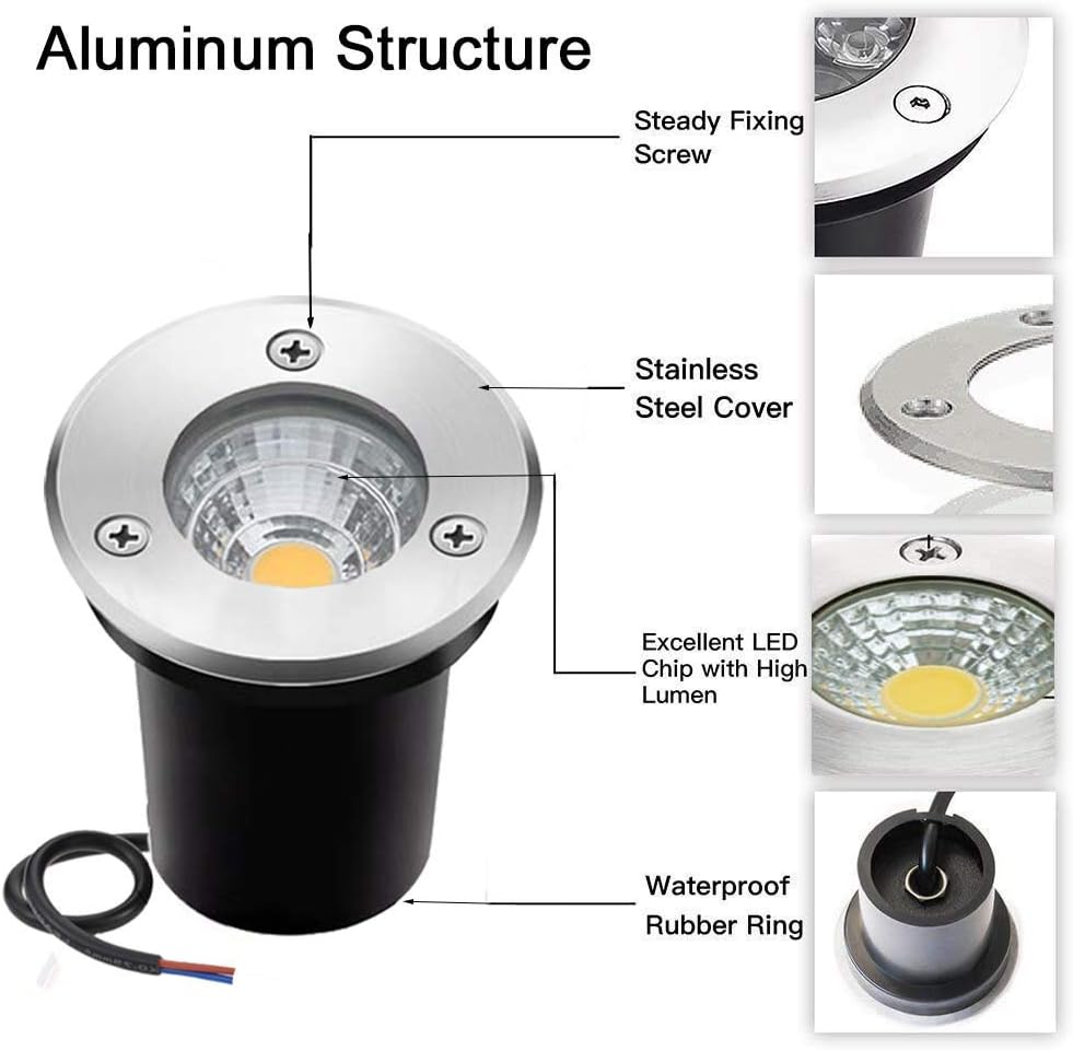 3W 12V-24V IP67 Waterproof LED Well Lights 8 Pack Warm White S6414