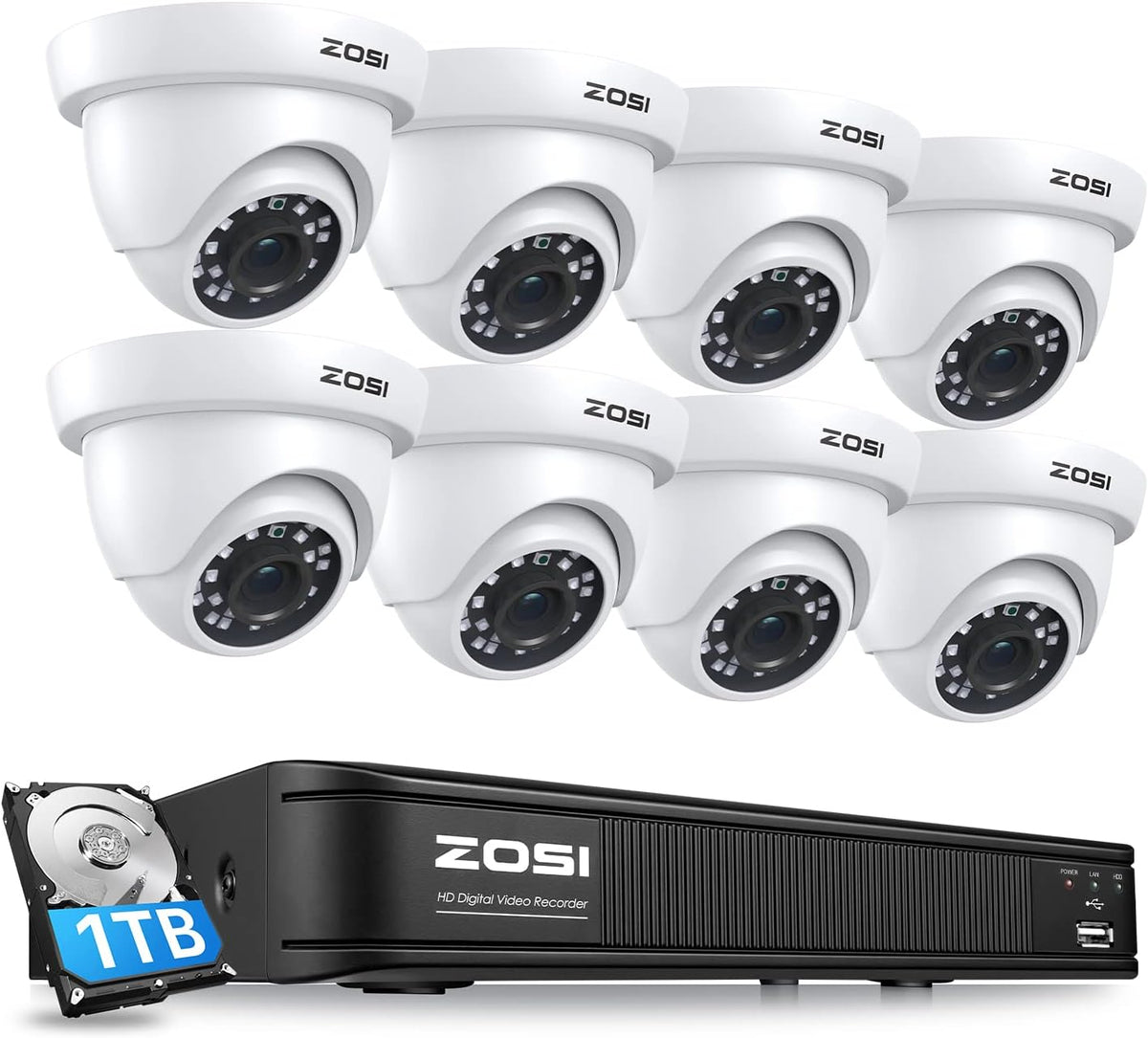 5MP Lite 8 Channel Surveillance DVR with 1TB Hard Drive and 8 x 1080p Weatherproof CCTV Dome Camera M247