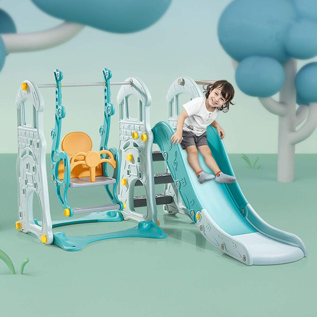 3 in 1 Toddler Slides and Swing Set with Basketball Hoop Kids Climber Playset Blue W321