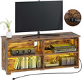 Walnut TV Stand with Power Outlet and LED Lights A7712