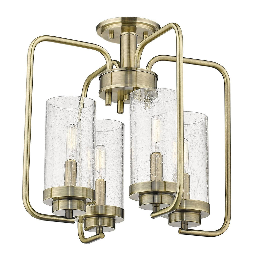 Aged Brass Semi-Flush Fixture with Seeded Glass N34305